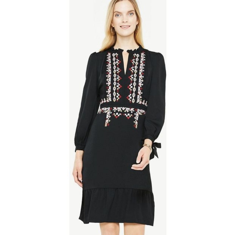 Ann Taylor embroidered long-sleeve dress
